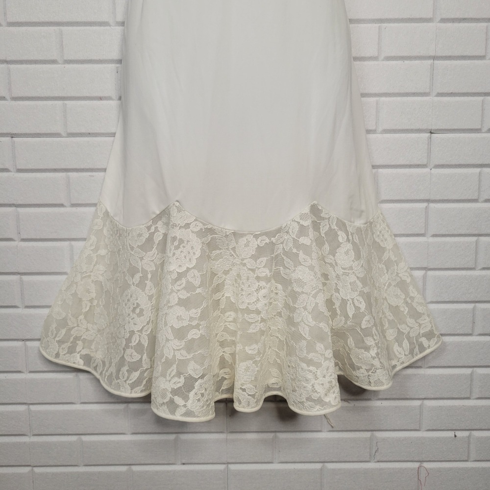 Vintage 70s White Lace Trim Full Slip Sz M 36 Mermaid Hem BombshellHem Lingerie - Picture 5 of 10